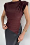 Women's Shoulder Padded Draped Asymmetrical Cut Blouse - 2