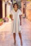 Cream Color Pleated Linen Dress with Pockets - 2