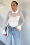 Women's Polo Collar Tulle Garnished Lycra Blouse - 2