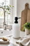 Vovy Striped Glass Soap Dispenser 500 ml – Modern Liquid Soap and Detergent Dispenser with Black Pump - 18.5 cm X 7 cm - 6