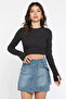 Women's Crew Neck Sleeve Windowed Camisole Crop Top Blouse - 2