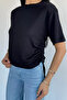 Women's Crew Neck Blouse with Side Gather Detail - 3