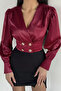 Women's Double-Breasted Collar Gold Button Detailed Satin Blouse - 3