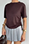 Women's Crew Neck Blouse with Side Gather Detail - 2