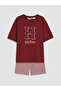 Lcw Young Burgundy Printed Women's Shorts Pajama Set - 5