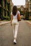 Flexible, Lycra High Waist Mom Leg Standard Length Women's Jeans - Cream - 3