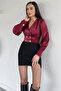 Women's Double-Breasted Collar Gold Button Detailed Satin Blouse - 2