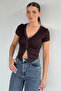 Women's V-Neck Lace Detailed Lycra Blouse
