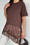 Women's Crew Neck Satin and Guipure Embellished Blouse - 2