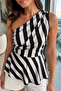 Gülseli Women's Striped Patterned One-Shoulder Blouse with Zipper Detail - 3