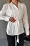Women's Belted Double Breasted Collared Long Sleeve Stylish Shirt Blouse - 7