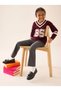 Girl's V-Neck Knitwear Sweater Burgundy - 3
