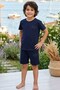 Boy's Logo Printed T-Shirt Shorts Set Navy Blue - 2