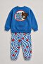 Boy's Teddy Bear Printed Sweatshirt and Checkered Sweatpants Set Blue - 2