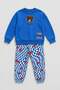 Boy's Teddy Bear Printed Sweatshirt and Checkered Sweatpants Set Blue