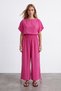 Women's Fuchsia Waist-Cuffed, Lace-Detailed Pants and Blouse Woven Set Alc-X15567 - 5
