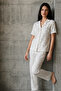 V-Neck Buttoned Casual Snow White Pajama Set - 2