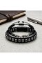 Cylindrical Hematite Stone Black Leather and Natural Stone Double Men's Bracelet Set - 2