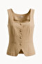 Beige Unlined Square Collar Vest