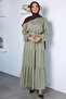 Buttoned Front Hijab Dress with Elastic Waist and Ankle Belt Detail - 3