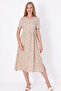 Patterned Short Sleeve V-Neck Buttoned Drawstring Back Tie Women's Dress