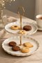 Habbe Gold Gilded 2-Tier Porcelain Cookie Holder and Serving Tray