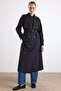 Raglan Sleeves with Cape and Epaulette Detail Water-Repellent Trench Coat Black 6891 - 4