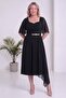 Women's Plus Size Stone Detailed Midi Chiffon Dress Black - 4