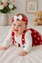 Baby Girl Set Dress Heart Patterned 3-Piece Set Bow Detailed Suspender Skirt - 5