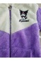 Girl's Plush Cardigan – Soft Winter Cardigan with Hood and Zipper Pockets in Purple Cream Color - 4