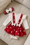 Baby Girl Set Dress Heart Patterned 3-Piece Set Bow Detailed Suspender Skirt - 6