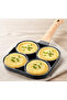 4 Cavity Nonstick Frying Pan | 18cm Multi Section Egg & Pancake Pan | 8.8cm Round Compartments | Omelette Breakfast Cooking Pan with Wooden Handle - 3