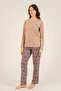 Women's Long Sleeve Modal Fabric Patterned Pajama Set (with Socks as a Gift) - 4
