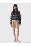 Xside Brown Crew Neck Striped Women's Knitwear Cardigan - 2