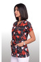 Women's V-Neck Bat Sleeve Heart Patterned Lycra Linda Fabric Nurse Doctor Scrubs Uniform Single Top - 4