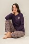 Women's Long Sleeve Modal Fabric Patterned Pajama Set (with Socks as a Gift) - 4