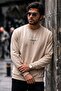 Men's Cotton Printed Regular Fit Cream Sweatshirt - 3