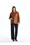 Crew Neck Women's Suede Look Biker Coat - 2