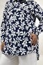 68094 Plus Size Cuffed Patterned Mango Tunic - Leaf Patterned Navy Blue - 2