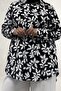 68094 Plus Size Cuffed Patterned Mango Tunic - Leaf Patterned Black - 2