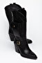 Women's Western Cowboy Suede Look Boots with Pointed Toe, Pocket, Buckle and Thick Heel - 4