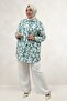 68094 Plus Size Cuffed Patterned Mango Tunic - Leaf Pattern Nefti