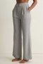Gray Women's High Waist Stretchy Textured Crepe Fabric Wide Leg Palazzo Trousers - Button Closure Detail