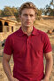 Men's Burgundy 100% Cotton Short Sleeve Polo Collar Basic T-Shirt - 3