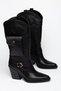 Women's Western Cowboy Suede Look Boots with Pointed Toe, Pocket, Buckle and Thick Heel - 3
