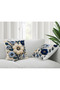 Digital Printed Punch Embroidery Look Blue Cream Floral Decorative 2-Piece Throw Pillow Cover