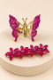 Product Title: Set of 2 Women's Hair Clips with Butterfly and Flower Figures, Bead Detail, Gold Stylish Hair Accessory