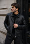 Men's Black Leather Jacket Zippered Regular Fit Premium - 3