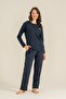 Women's Long Sleeve Buttoned Collar Modal Pajama Set (with Socks as a Gift) - 2