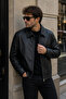 Men's Black Leather Jacket Zippered Regular Fit Premium - 5